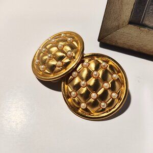 Anne‎ Klein Couture Vintage Round Gold Tone Faux Pearls Women's Earrings